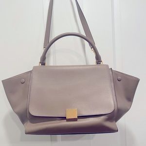 Celine Trapeze Leather Shoulder Bag Tan Medium
